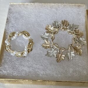 Sarah Coventry Gold and Silver Leaf Faux Pearls And Crystals Wreaths